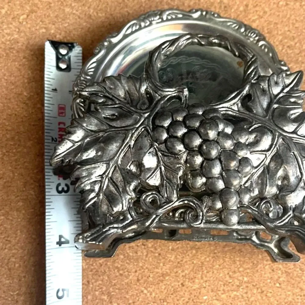 Vintage Silver Plated Grape Vine Coasters & Holder Set of 9, 1 New Scalloped 4